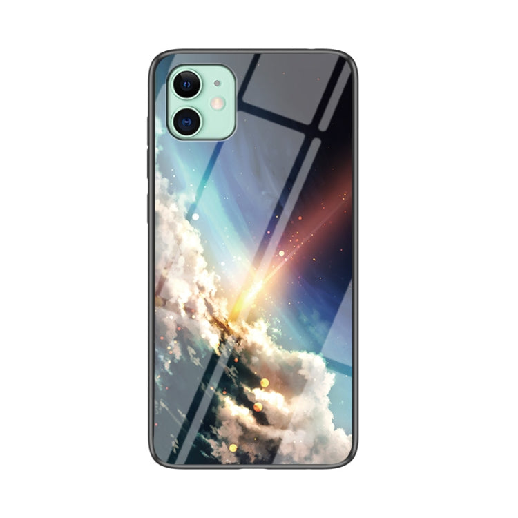 For iPhone 12 mini Starry Sky Painted Tempered Glass TPU Shockproof Protective Case