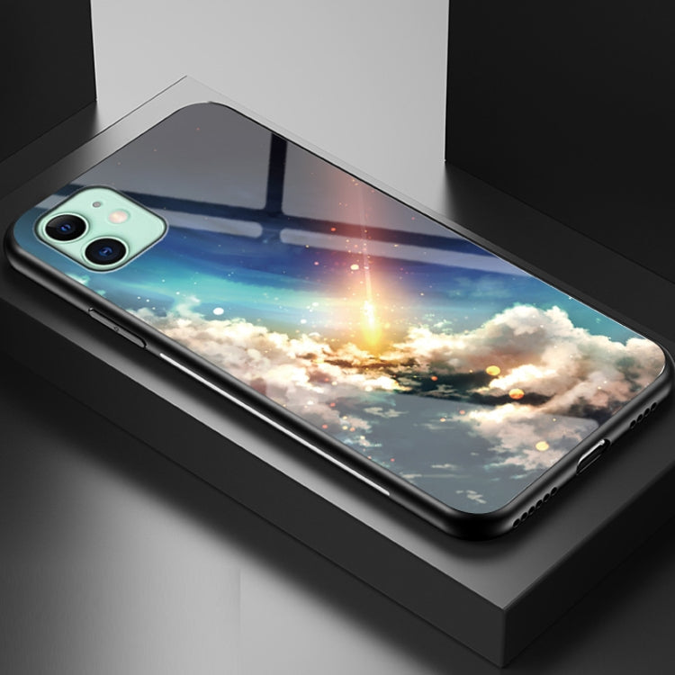 For iPhone 12 mini Starry Sky Painted Tempered Glass TPU Shockproof Protective Case