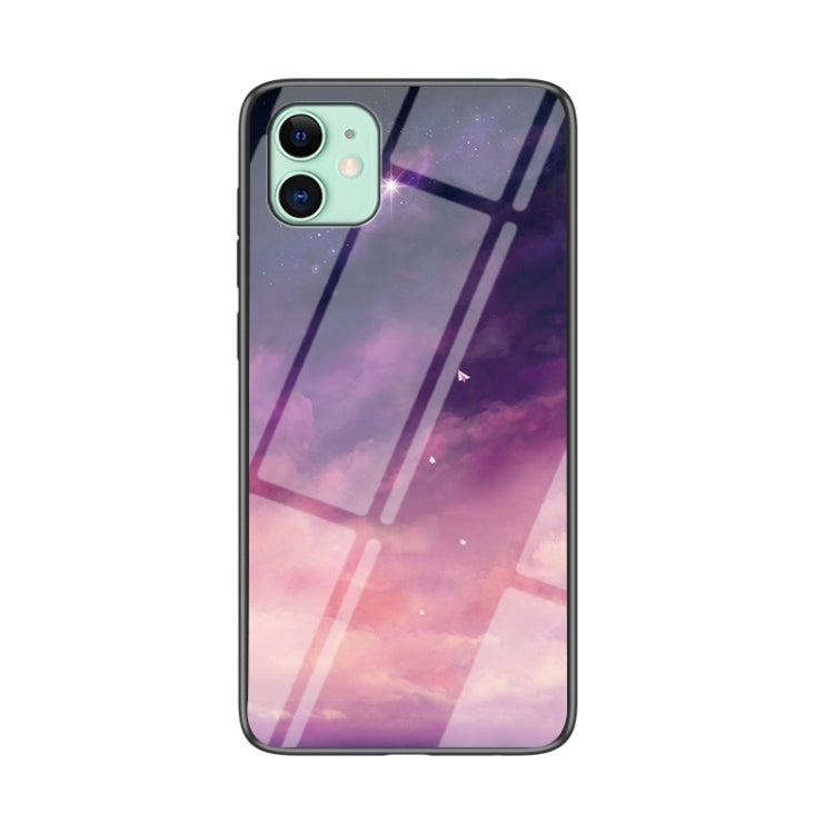 For iPhone 12 mini Starry Sky Painted Tempered Glass TPU Shockproof Protective Case