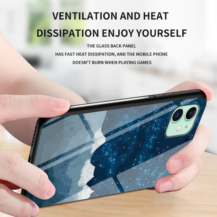 For iPhone 12 mini Starry Sky Painted Tempered Glass TPU Shockproof Protective Case