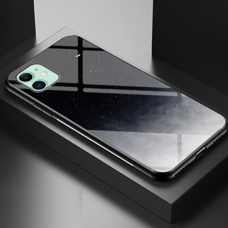 For iPhone 12 mini Starry Sky Painted Tempered Glass TPU Shockproof Protective Case
