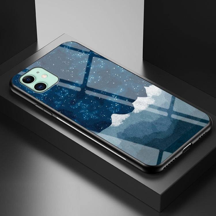 For iPhone 12 mini Starry Sky Painted Tempered Glass TPU Shockproof Protective Case