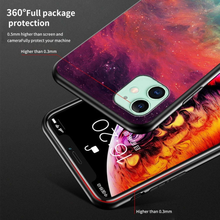 For iPhone 12 mini Starry Sky Painted Tempered Glass TPU Shockproof Protective Case
