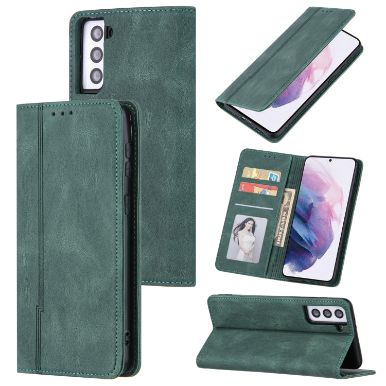 For Samsung Galaxy S21 5G Skin Feel Pressure Line Magnetic Horizontal Flip Leather Case with Holder & Card Slot & Wallet & Photo Frame