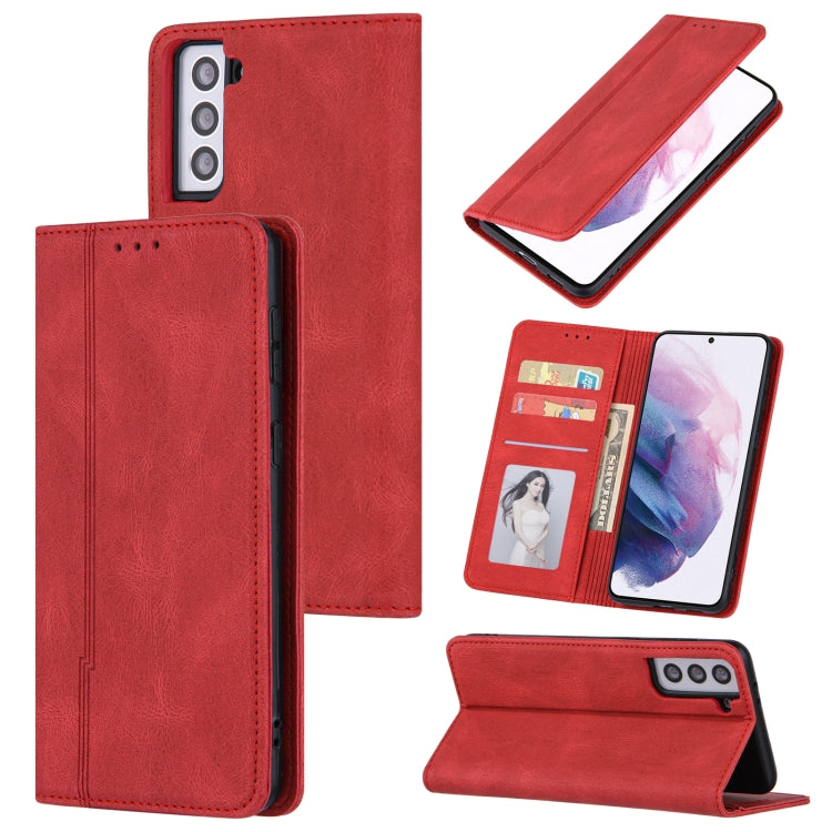 For Samsung Galaxy S21 5G Skin Feel Pressure Line Magnetic Horizontal Flip Leather Case with Holder & Card Slot & Wallet & Photo Frame