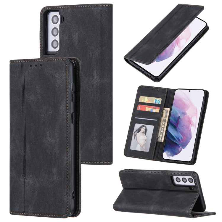 For Samsung Galaxy S21+ 5G Skin Feel Pressure Line Magnetic Horizontal Flip Leather Case with Holder & Card Slot & Wallet & Photo Frame