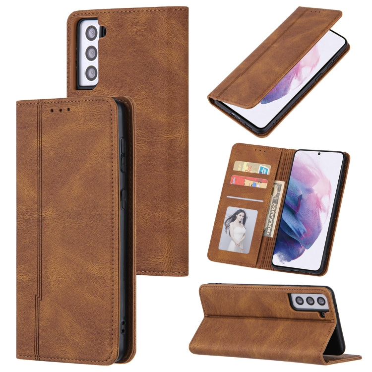 For Samsung Galaxy S21+ 5G Skin Feel Pressure Line Magnetic Horizontal Flip Leather Case with Holder & Card Slot & Wallet & Photo Frame