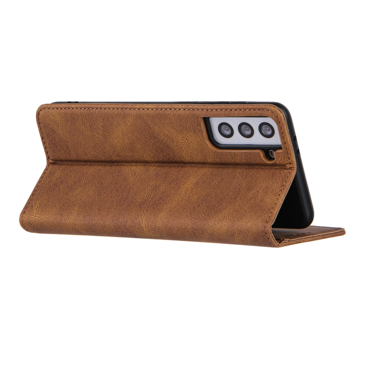 For Samsung Galaxy S21+ 5G Skin Feel Pressure Line Magnetic Horizontal Flip Leather Case with Holder & Card Slot & Wallet & Photo Frame