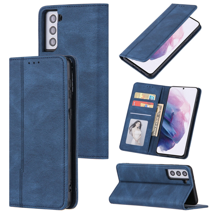 For Samsung Galaxy S21+ 5G Skin Feel Pressure Line Magnetic Horizontal Flip Leather Case with Holder & Card Slot & Wallet & Photo Frame