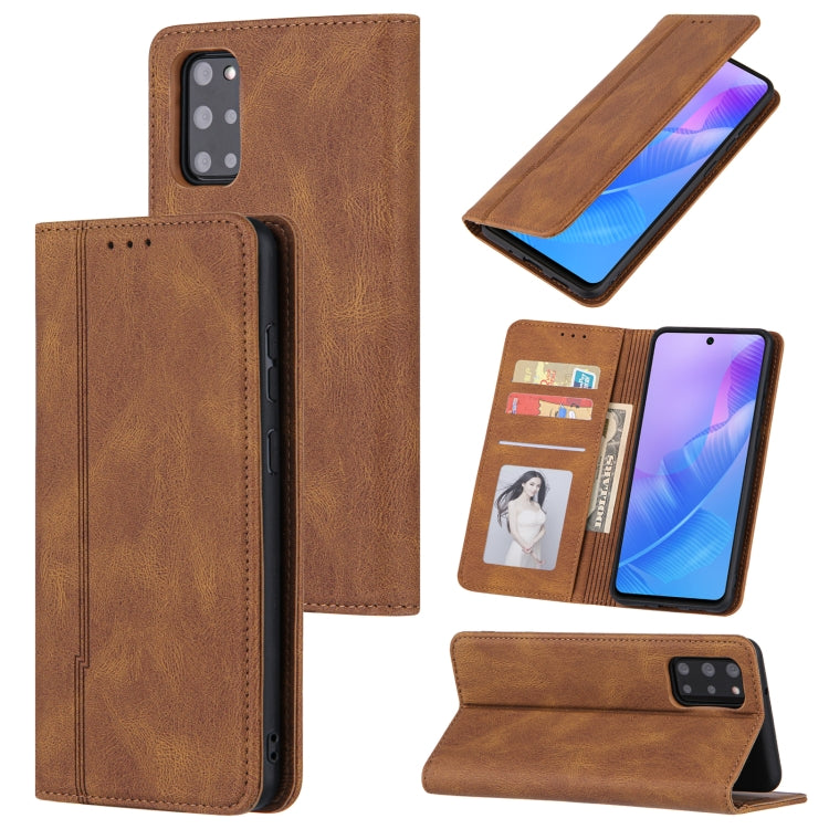 For Samsung Galaxy S21 Ultra 5G Skin Feel Pressure Line Magnetic Horizontal Flip Leather Case with Holder & Card Slot & Wallet & Photo Frame