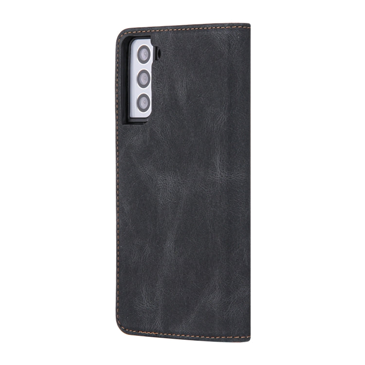 For Samsung Galaxy S21 FE Skin Feel Pressure Line Magnetic Horizontal Flip Leather Case with Holder & Card Slot & Wallet & Photo Frame