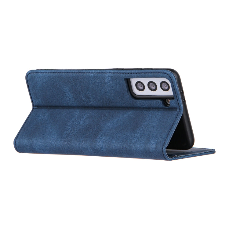 For Samsung Galaxy S21 FE Skin Feel Pressure Line Magnetic Horizontal Flip Leather Case with Holder & Card Slot & Wallet & Photo Frame