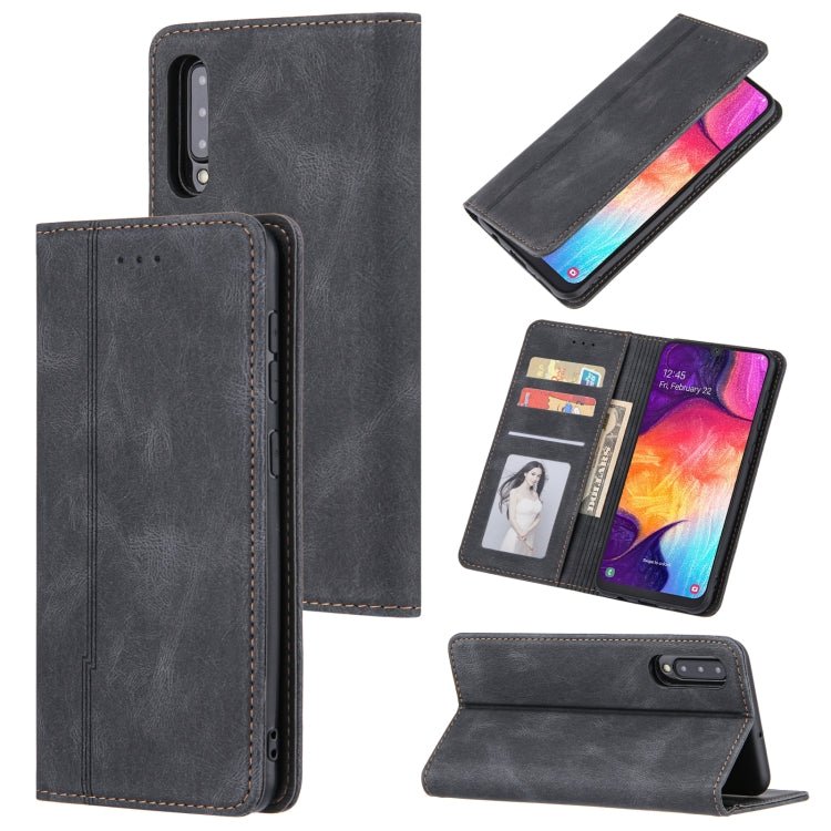 For Samsung Galaxy A70 / A70s Skin Feel Pressure Line Magnetic Horizontal Flip Leather Case with Holder & Card Slot & Wallet & Photo Frame