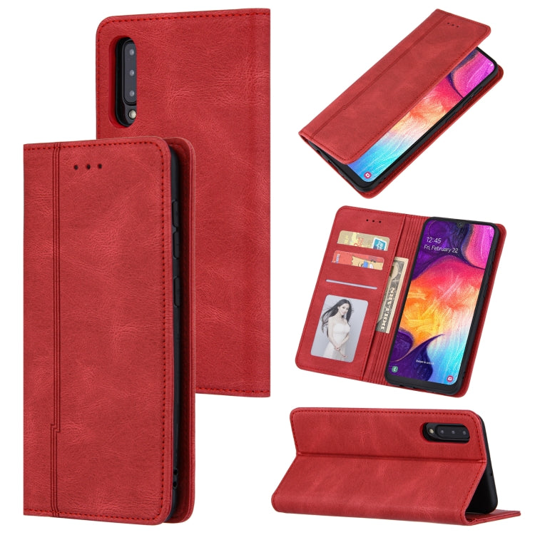 For Samsung Galaxy A70 / A70s Skin Feel Pressure Line Magnetic Horizontal Flip Leather Case with Holder & Card Slot & Wallet & Photo Frame