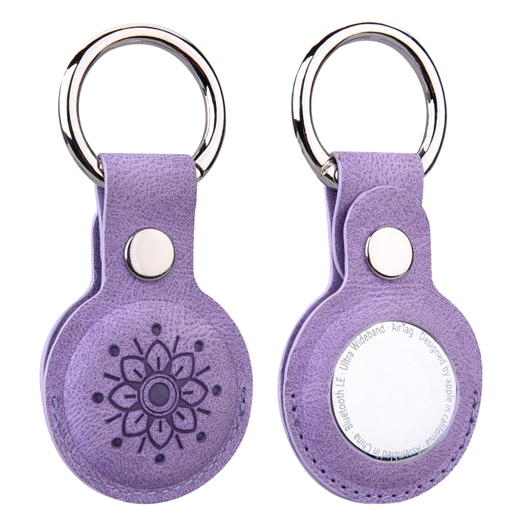 Floral Embossing Leather Protective Case with Key Ring for AirTag