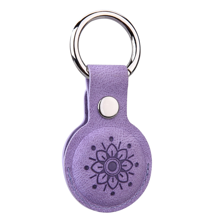 Floral Embossing Leather Protective Case with Key Ring for AirTag