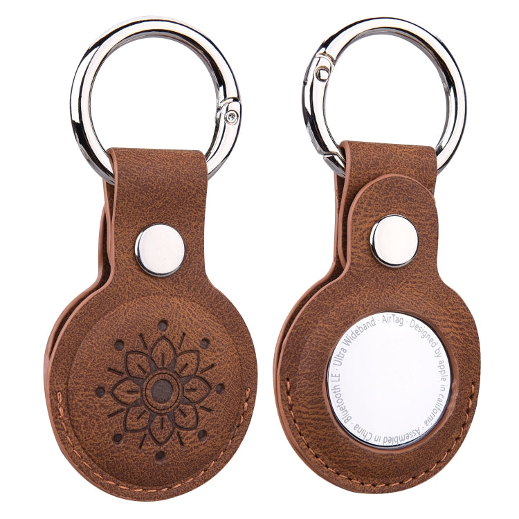 Floral Embossing Leather Protective Case with Key Ring for AirTag