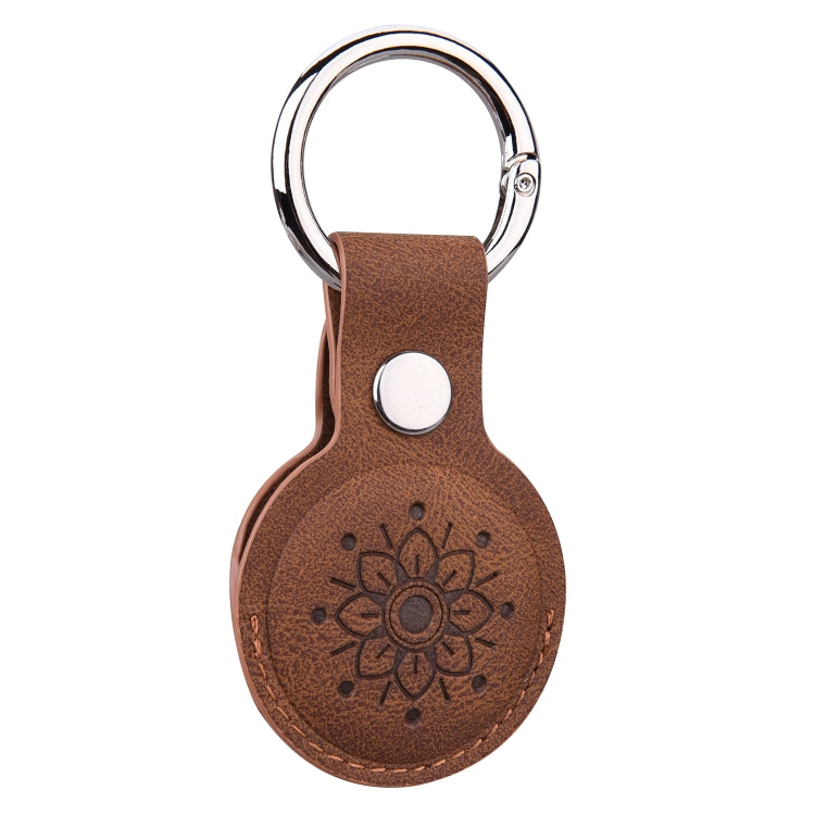 Floral Embossing Leather Protective Case with Key Ring for AirTag