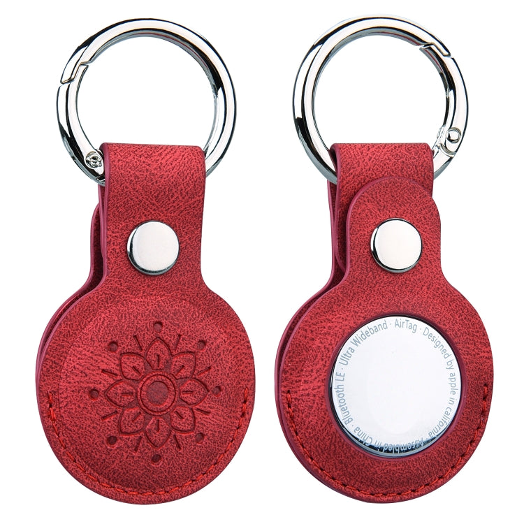 Floral Embossing Leather Protective Case with Key Ring for AirTag