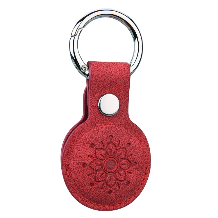 Floral Embossing Leather Protective Case with Key Ring for AirTag