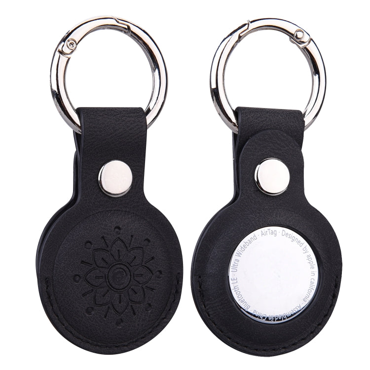 Floral Embossing Leather Protective Case with Key Ring for AirTag