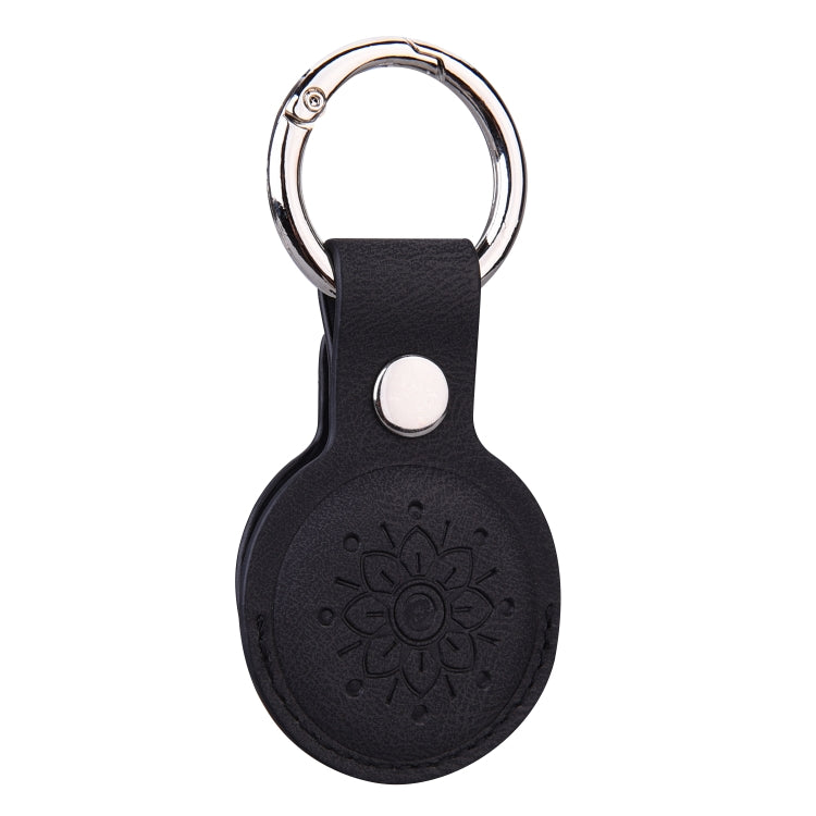 Floral Embossing Leather Protective Case with Key Ring for AirTag