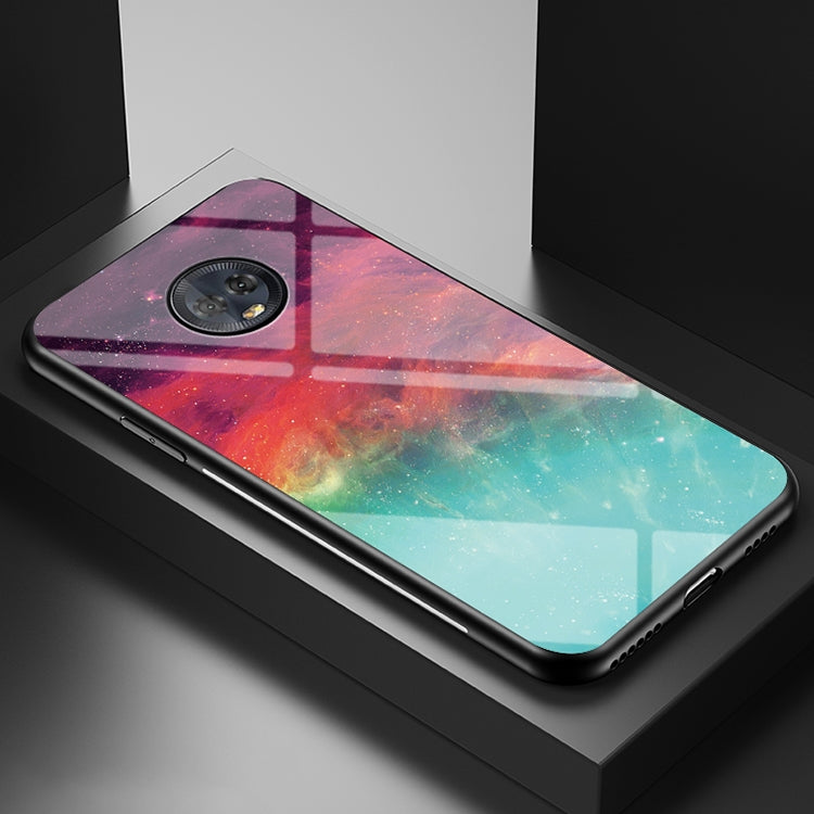 For Motorola Moto G6 Plus Starry Sky Painted Tempered Glass TPU Shockproof Protective Case