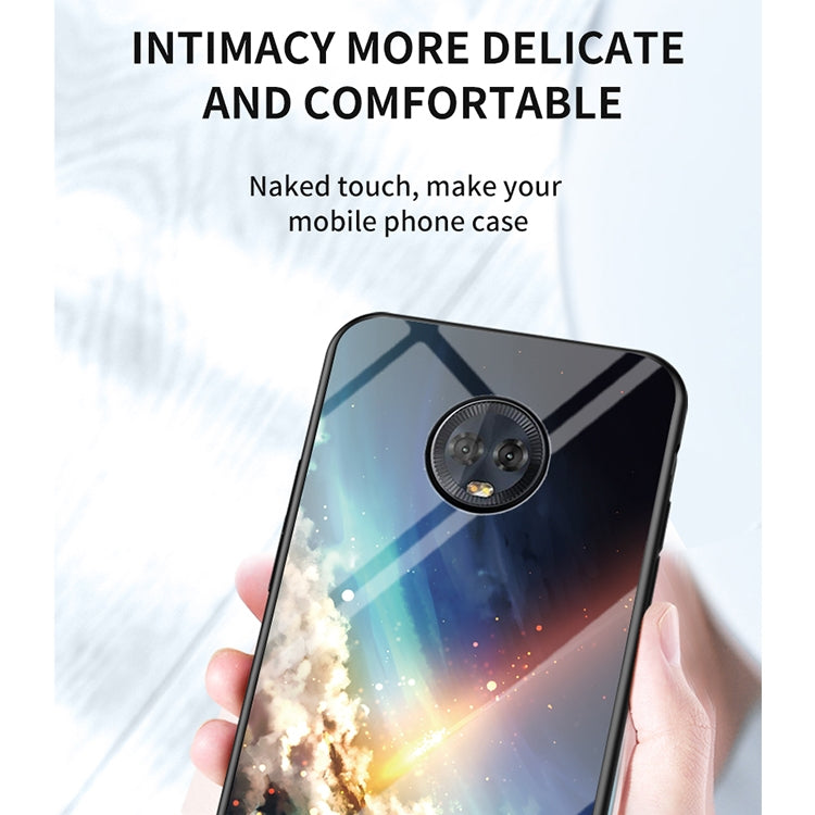 For Motorola Moto G6 Plus Starry Sky Painted Tempered Glass TPU Shockproof Protective Case