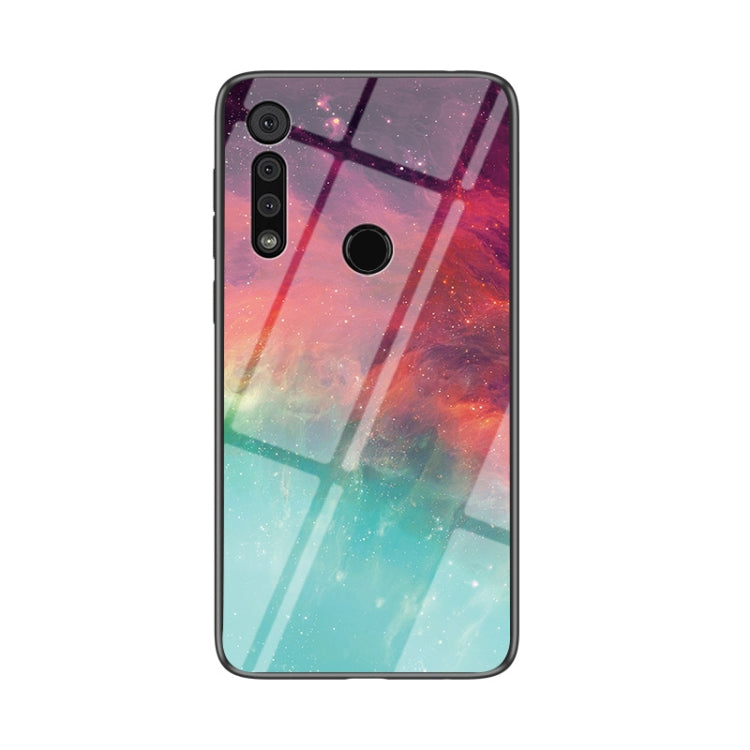 For Motorola Moto G8 Play Starry Sky Painted Tempered Glass TPU Shockproof Protective Case