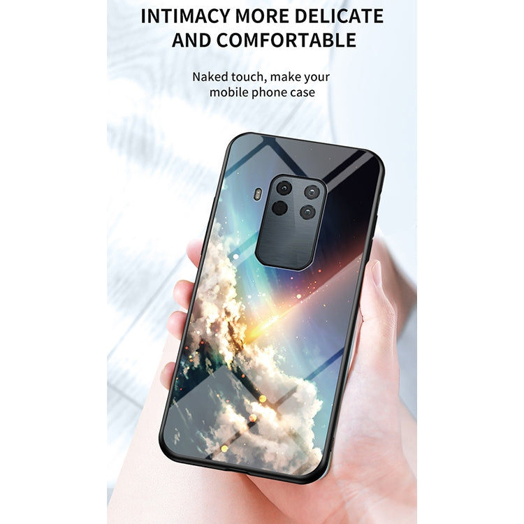 For Motorola One Zoom Starry Sky Painted Tempered Glass TPU Shockproof Protective Case
