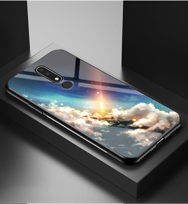 For Nokia 3.1 Plus Starry Sky Painted Tempered Glass TPU Shockproof Protective Case