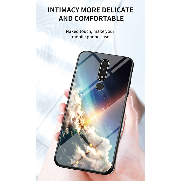 For Nokia 3.1 Plus Starry Sky Painted Tempered Glass TPU Shockproof Protective Case