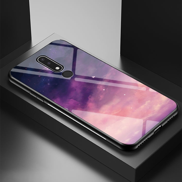 For Nokia 3.1 Plus Starry Sky Painted Tempered Glass TPU Shockproof Protective Case
