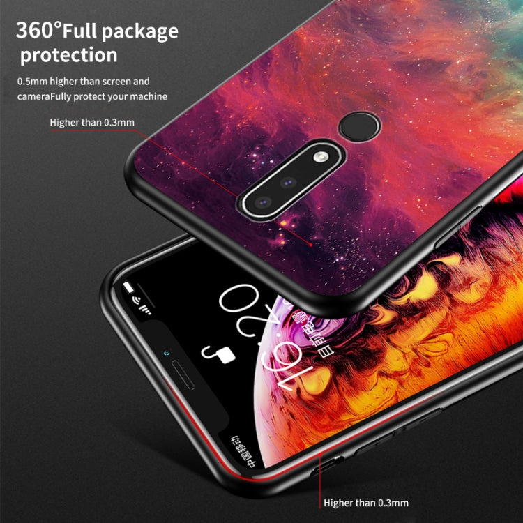 For Nokia 3.1 Plus Starry Sky Painted Tempered Glass TPU Shockproof Protective Case