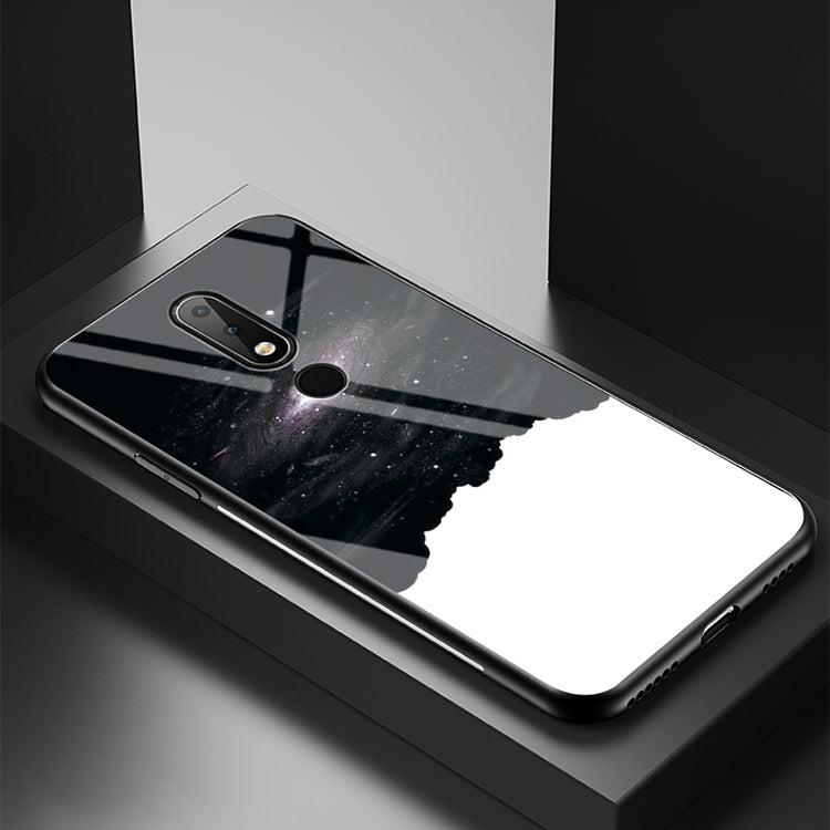 For Nokia 6.1 Plus / X6 Starry Sky Painted Tempered Glass TPU Shockproof Protective Case