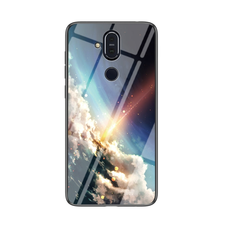 For Nokia 8.1 / 7.1 Plus / X7 Starry Sky Painted Tempered Glass TPU Shockproof Protective Case