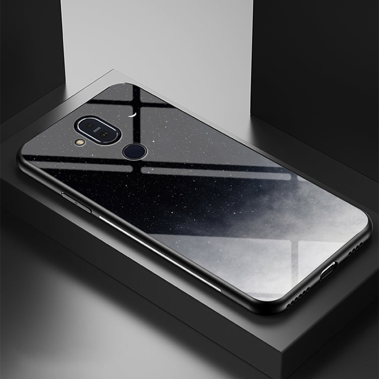 For Nokia 8.1 / 7.1 Plus / X7 Starry Sky Painted Tempered Glass TPU Shockproof Protective Case