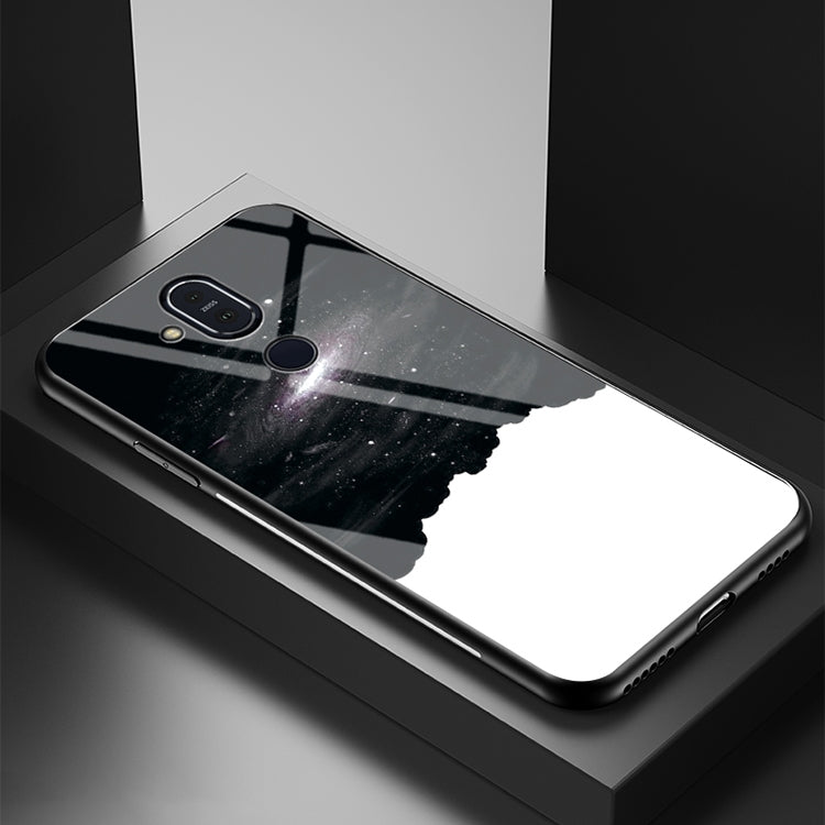 For Nokia 8.1 / 7.1 Plus / X7 Starry Sky Painted Tempered Glass TPU Shockproof Protective Case