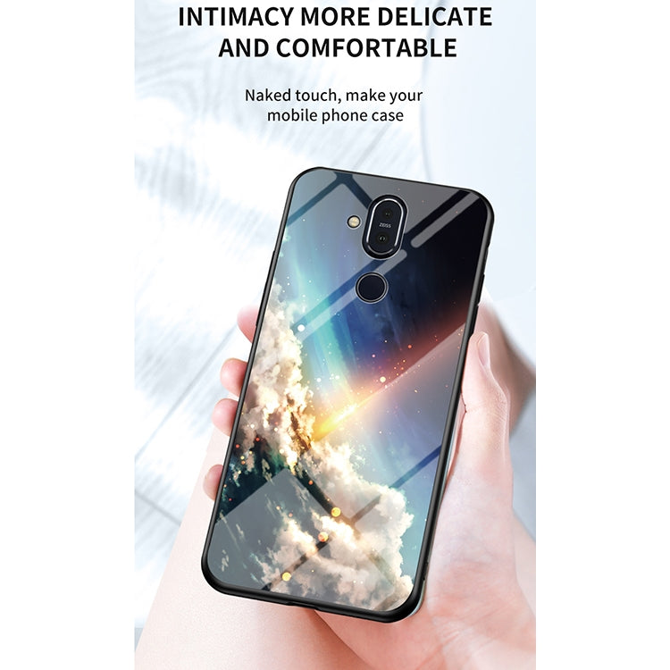 For Nokia 8.1 / 7.1 Plus / X7 Starry Sky Painted Tempered Glass TPU Shockproof Protective Case