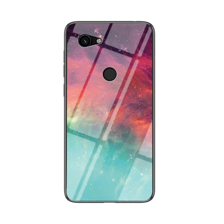 For Google Pixel 3a XL Starry Sky Painted Tempered Glass TPU Shockproof Protective Case