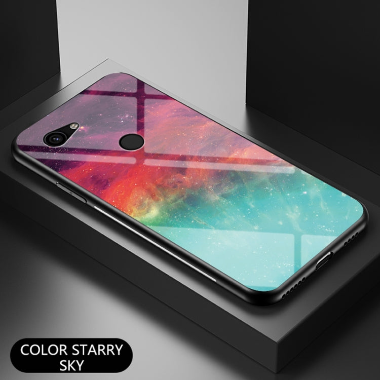 For Google Pixel 3a XL Starry Sky Painted Tempered Glass TPU Shockproof Protective Case
