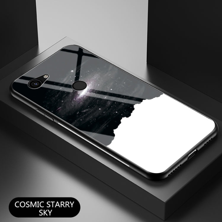 For Google Pixel 3a XL Starry Sky Painted Tempered Glass TPU Shockproof Protective Case