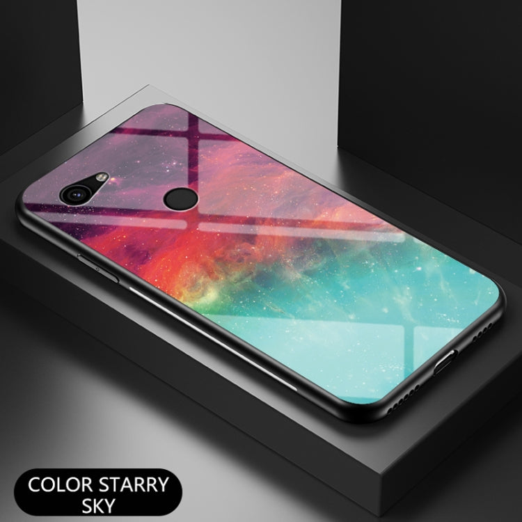 For Google Pixel 3a Starry Sky Painted Tempered Glass TPU Shockproof Protective Case