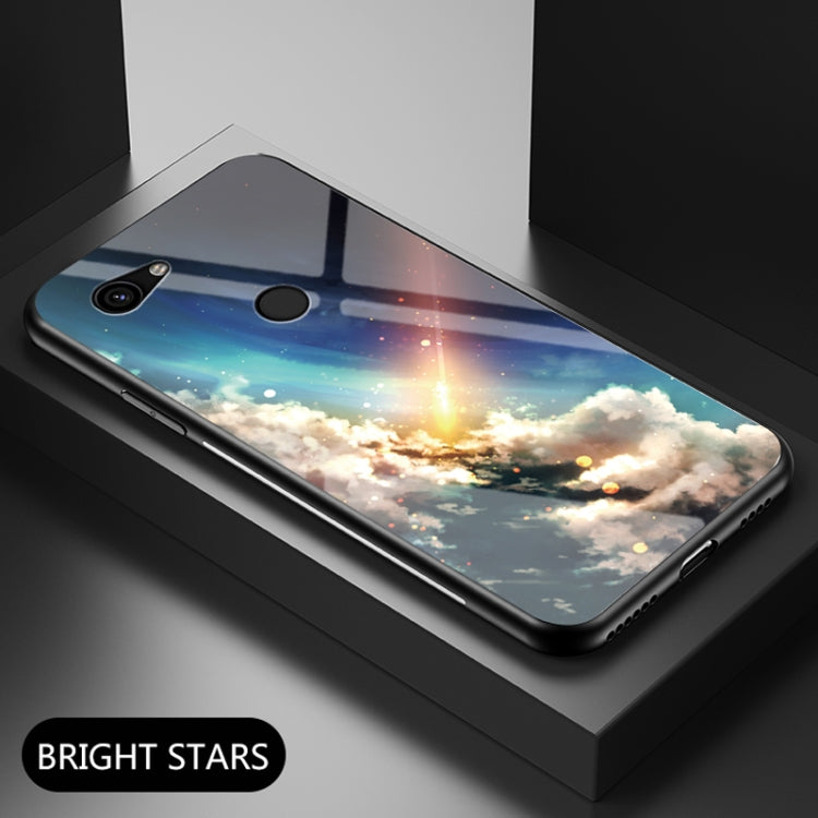 For Google Pixel 3a Starry Sky Painted Tempered Glass TPU Shockproof Protective Case