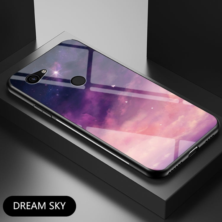 For Google Pixel 3a Starry Sky Painted Tempered Glass TPU Shockproof Protective Case