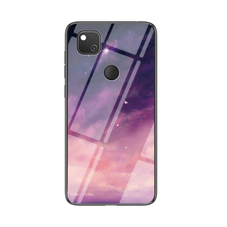 For Google Pixel 4a Starry Sky Painted Tempered Glass TPU Shockproof Protective Case