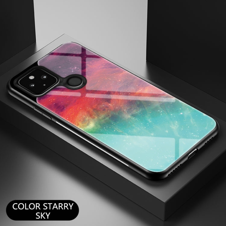 For Google Pixel 4a 5G Starry Sky Painted Tempered Glass TPU Shockproof Protective Case
