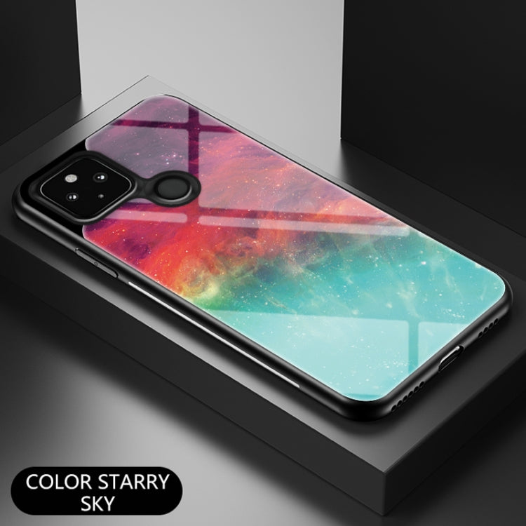 For Google Pixel 5 Starry Sky Painted Tempered Glass TPU Shockproof Protective Case