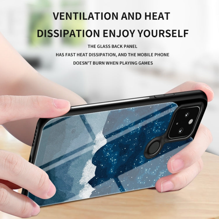 For Google Pixel 5 Starry Sky Painted Tempered Glass TPU Shockproof Protective Case