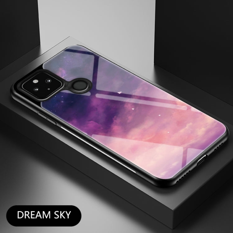 For Google Pixel 5 XL Starry Sky Painted Tempered Glass TPU Shockproof Protective Case